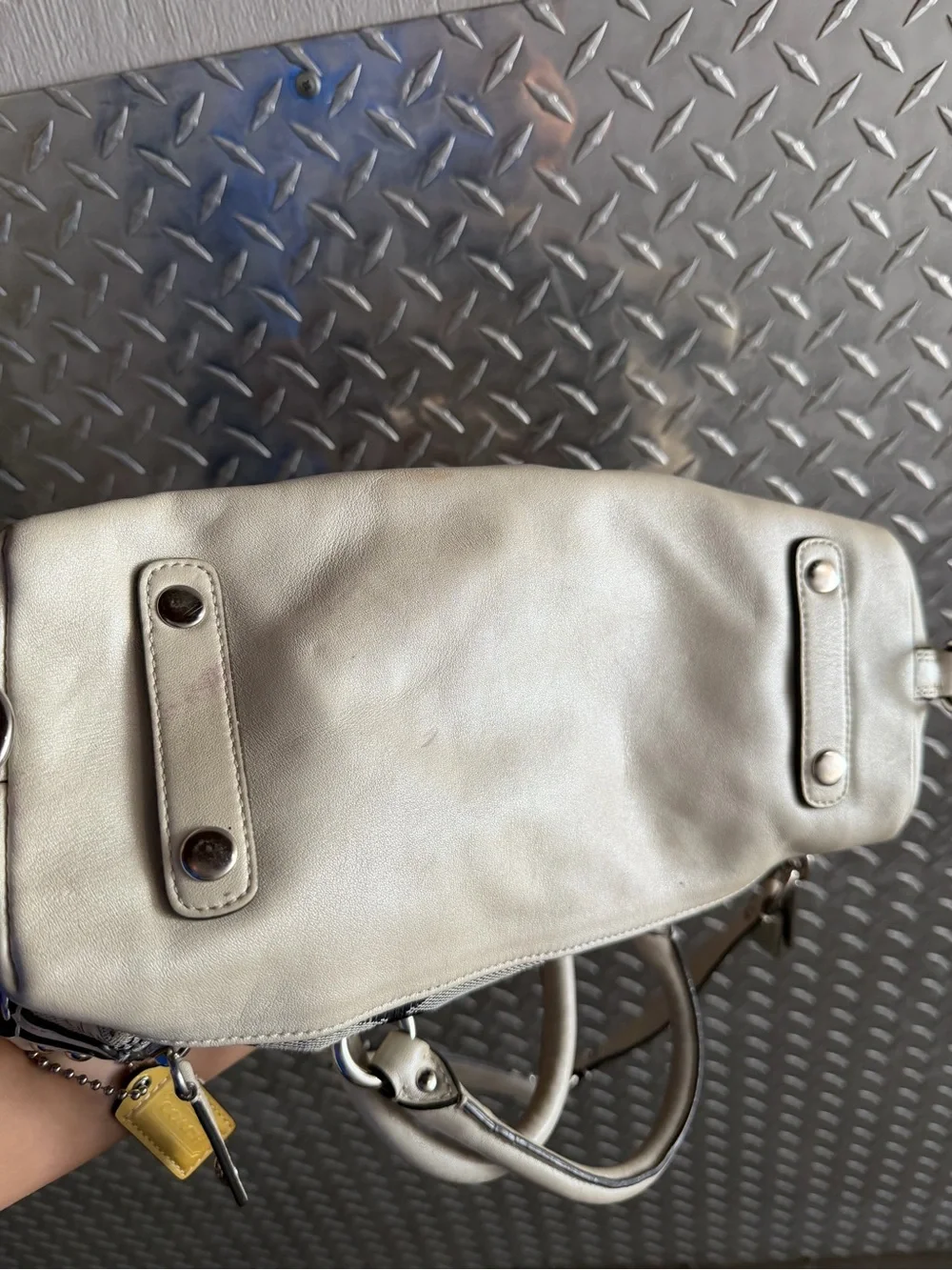 Coach Cream and Black Signature Shoulder Bag